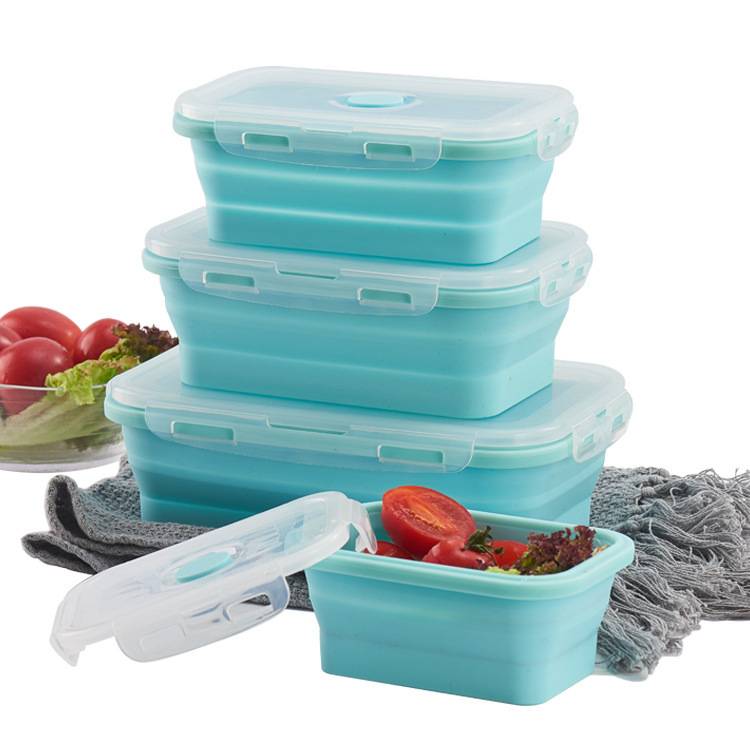 Silicone Microwave Lunch Box Silicone Folding Portable Silicone Single Grid Lunch Box